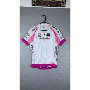 Santini Giro D'Italia Cycling Jersey Mens‎ XL White Pink 1/4 Zip Shirt Top